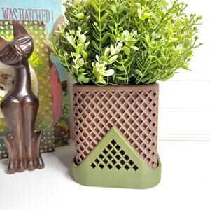 Squared Polygon Planter, Indoor Tabletop Plant Pot with Decorative Drip Tray